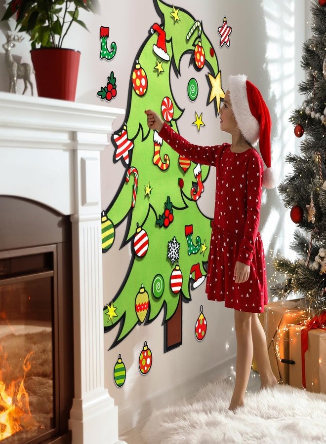 ojustbeok DIY Felt Christmas Tree Ornaments Wall Hanging Xmas Tree Crafts Kit Montessori Winter Holiday Decor for Toddlers Felt Board Craft Holiday Christmas Gifts for Kids Wall Detachable 30 Ornaments 3.12 FT - Image 5